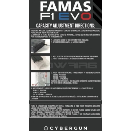 CYBERGUN - Chargeur à capacité ajustable 30 60 120 Billes pour FAMAS - Noir