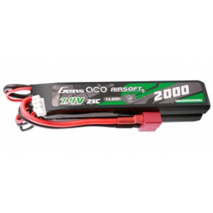 GENS - Batterie Lipo 7.4V 2000mAh 25C T-DEAN 2 Batons