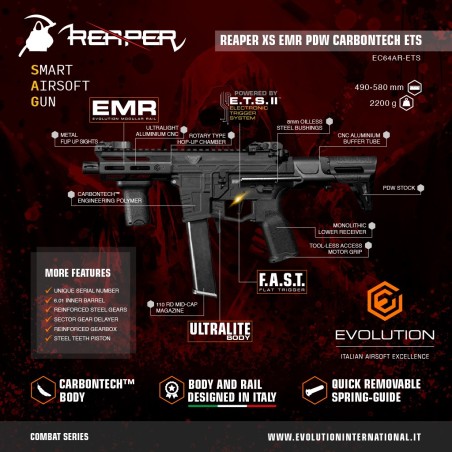 Evolution International - Réplique AEG Reaper XS EMR PDW Carbontech ETS II - Noir