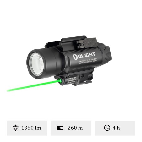 Olight - Baldr Pro | Lampe Tactique Ultra Puissante Avec Laser Vert - Noir