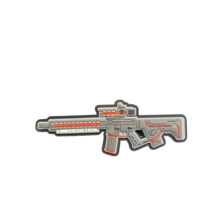 LANCER TACTICAL - Patch Fusil LT-34 PVC Morale, Gris / Rouge
