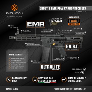 Evolution International - Réplique AEG Ghost S EMR PDW Carbontech ETS II - Noir