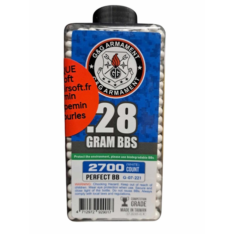 G&G Armament - Billes Blanche 0.28g Précision 2700 Bbs G&G Armament - Billes Blanche 0.28g Précision 2700 Bbs