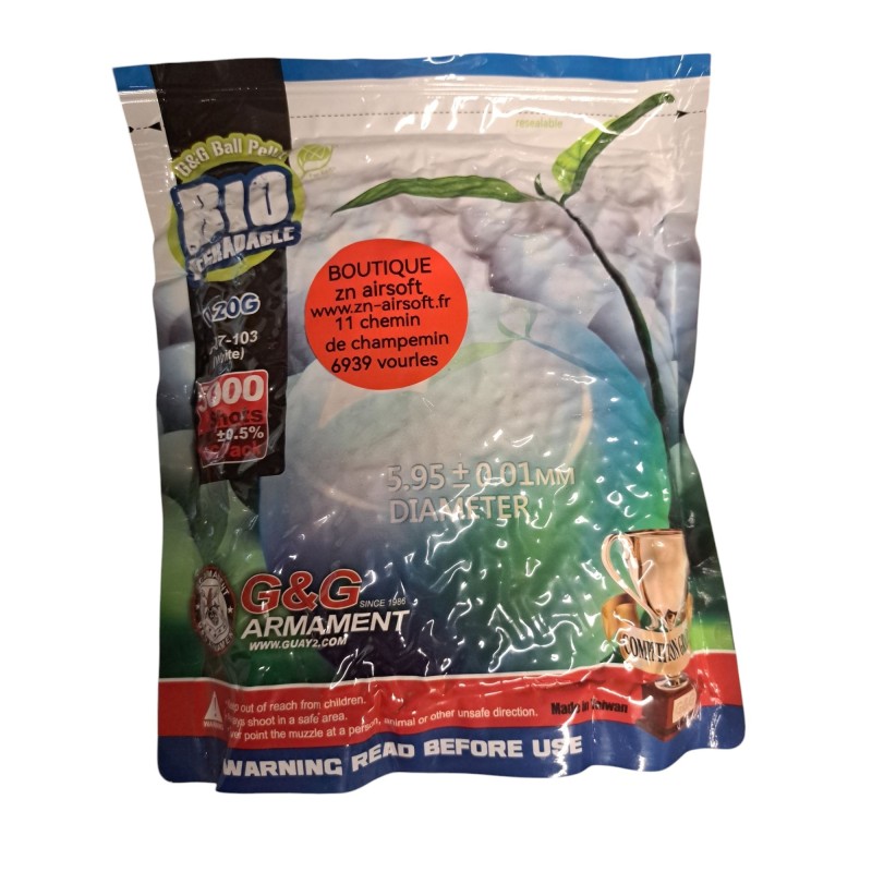 G&G Armament - Billes Blanche Biodégradables 0.20g X 5000 bbs G&G Armament - Billes Blanche Biodégradables 0.20g X 5000 bbs