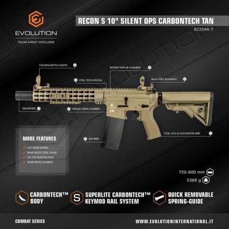 Evolution International - Réplique AEG Recon Superlite 10” Silent Ops Carbontech - Tan