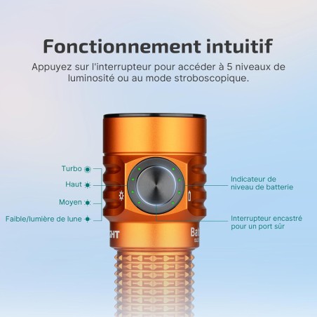 Olight - Baton Turbo | Lampe de poche puissante 1000 lm portée 510m - Orange