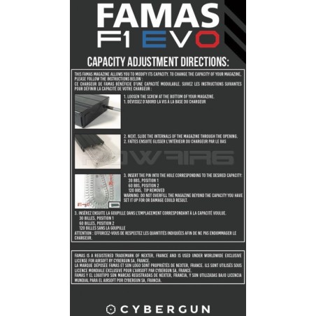 CYBERGUN - Chargeur à capacité ajustable 30 60 120 Billes pour FAMAS - Noir