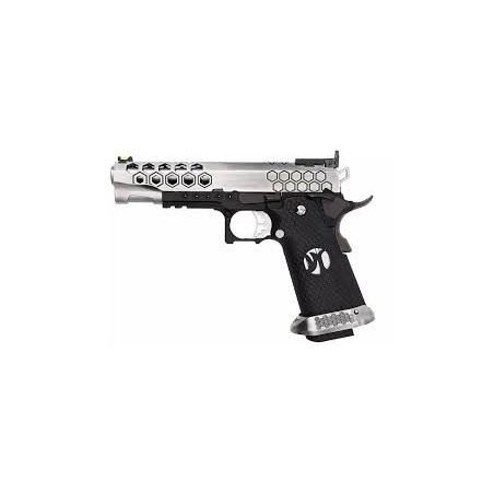 AW CUSTOM - Pistolet GBB Hi-Capa HX2501 en Métal - Noir et argent