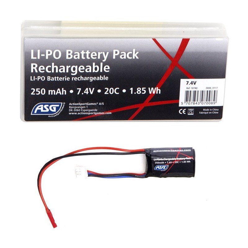 ASG - Batterie LiPo 7.4V 250mAh 20C - Mini Tamiya - Spéciale HPA ASG - Batterie LiPo 7.4V 250mAh 20C - Mini Tamiya - Spéciale HPA