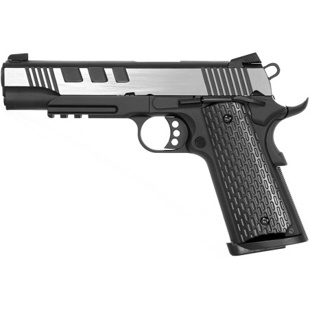 Evolution International - Pistolet GBB E911 Defender Steel avec mallette de transport - Noir et Argent
