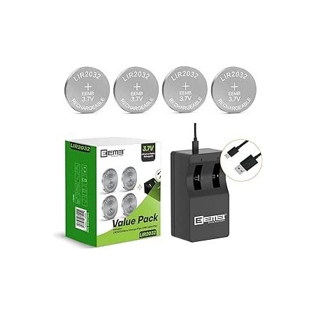 Lot De 4 Piles Rechargeable LIR2032 Avec Chargeur