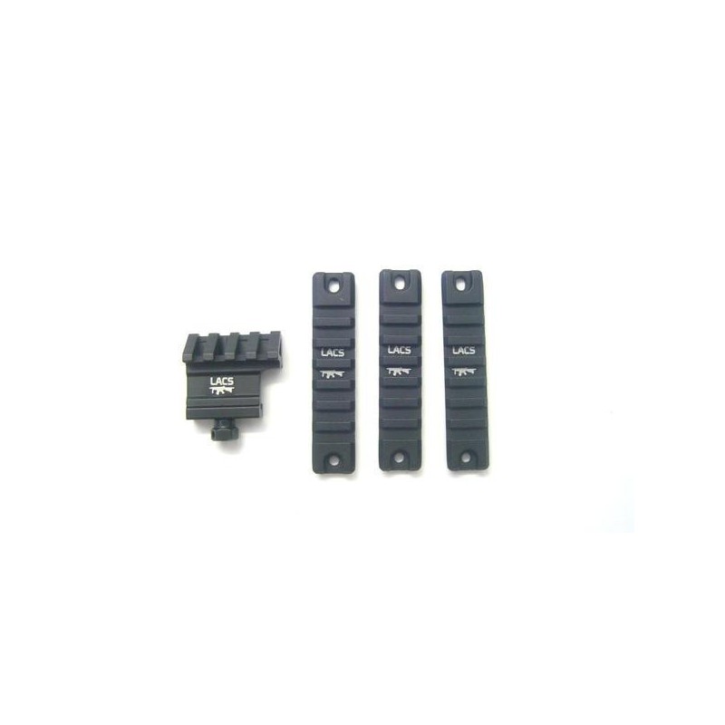 LACS - Lot De 3 Rails Picatinny + 1 Rail 45° Déporté - Noir