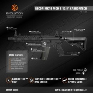 Evolution International - Réplique AEG Recon Superlite MK18 Mod 1 10.8" Carbontech - Noir